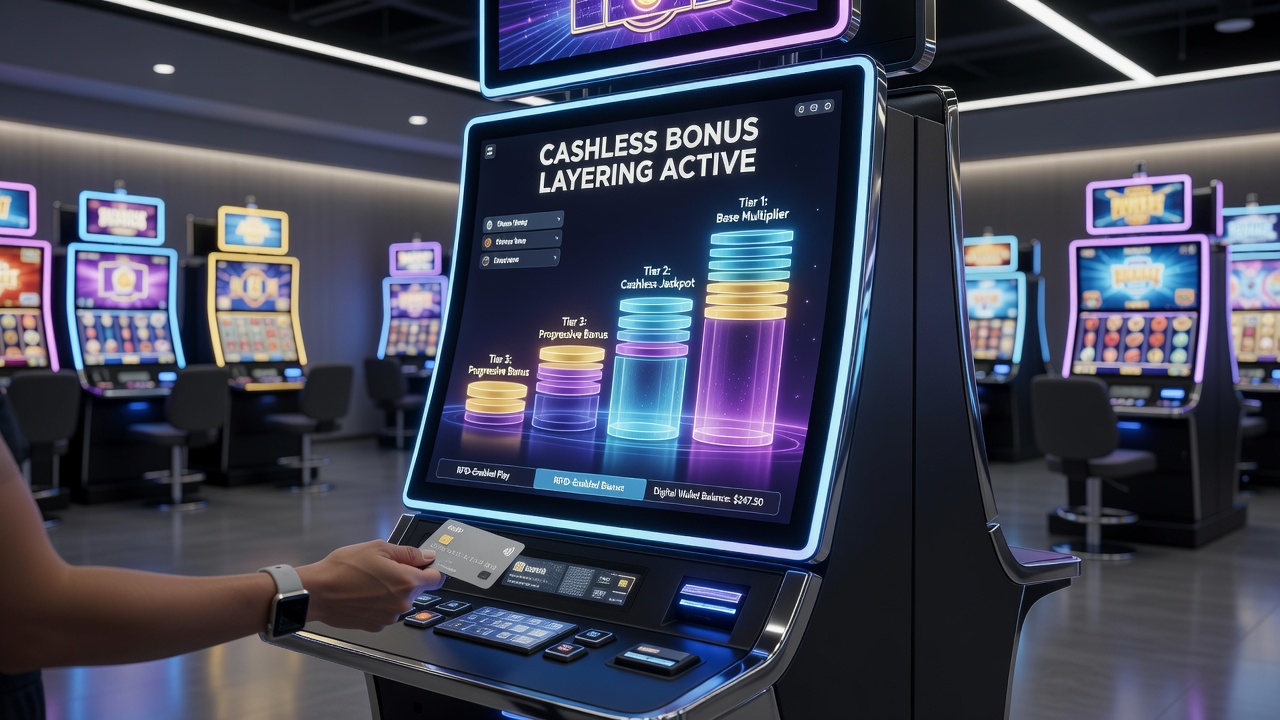 Close-up of mobile app interface displaying stacked bonus layers on a live slot game screen