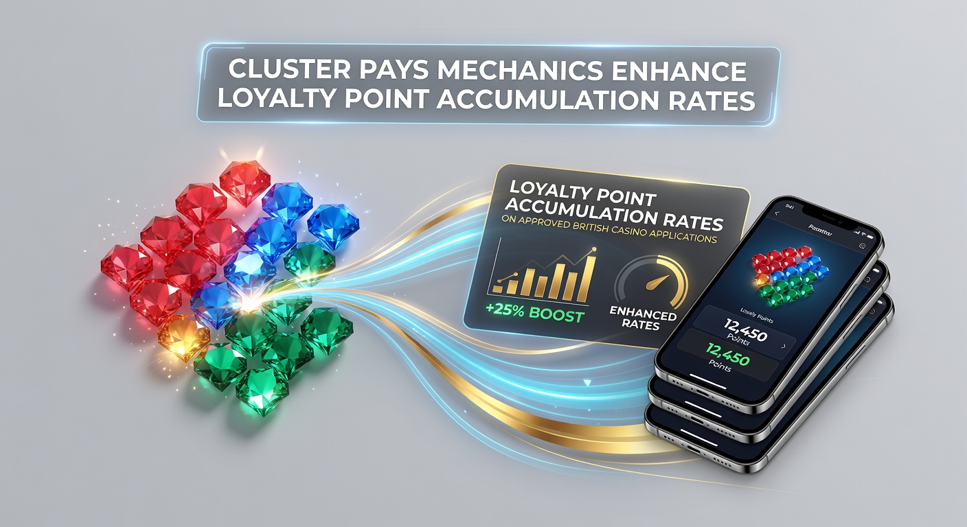 Cluster pays mechanics displayed on a mobile casino screen showing grouped symbols and accumulating loyalty points