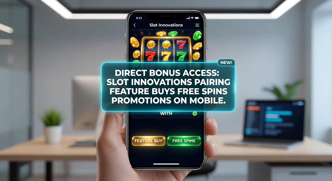Vibrant mobile slot screen showing feature buy button alongside free spins promo banner, highlighting direct access to bonus rounds