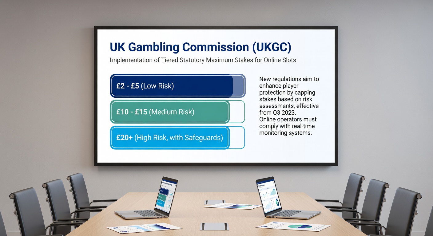 Graph showing tiered stake limits for different age groups in UK online slots, with icons representing player protection and regulatory compliance