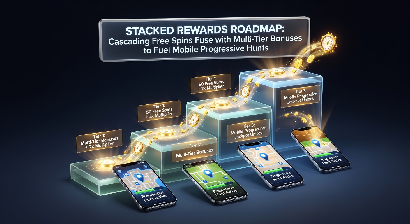 Vibrant mobile slot screen showing cascading reels with stacked symbols and exploding free spin bonuses leading to a progressive jackpot meter